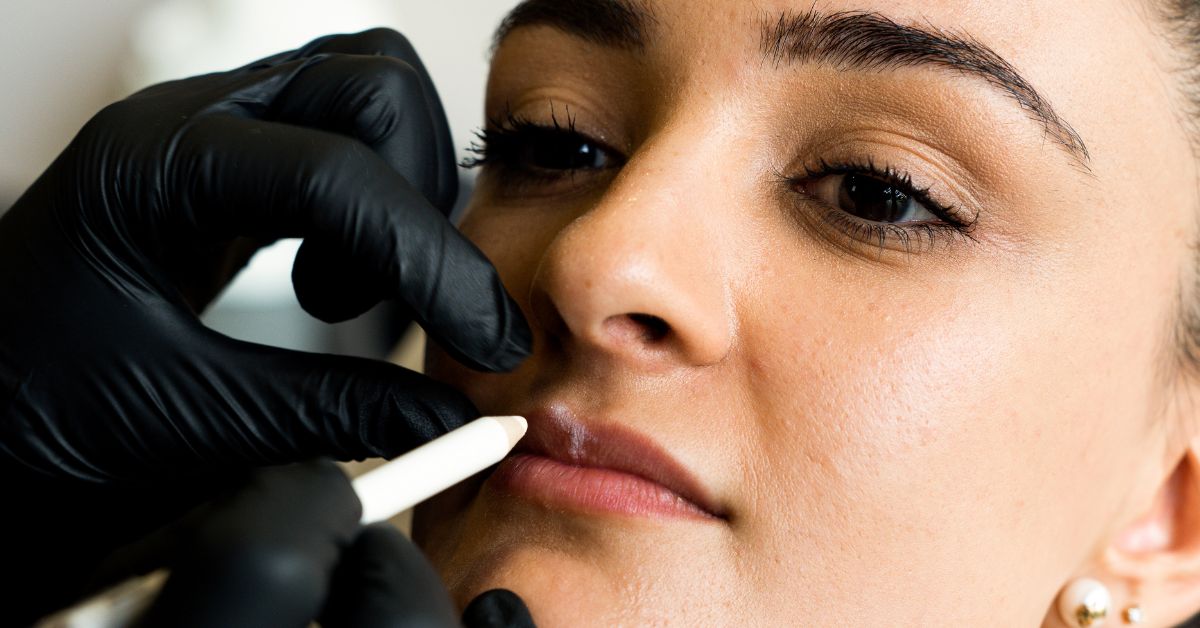 Demarcação dos lábios para preenchimento labial