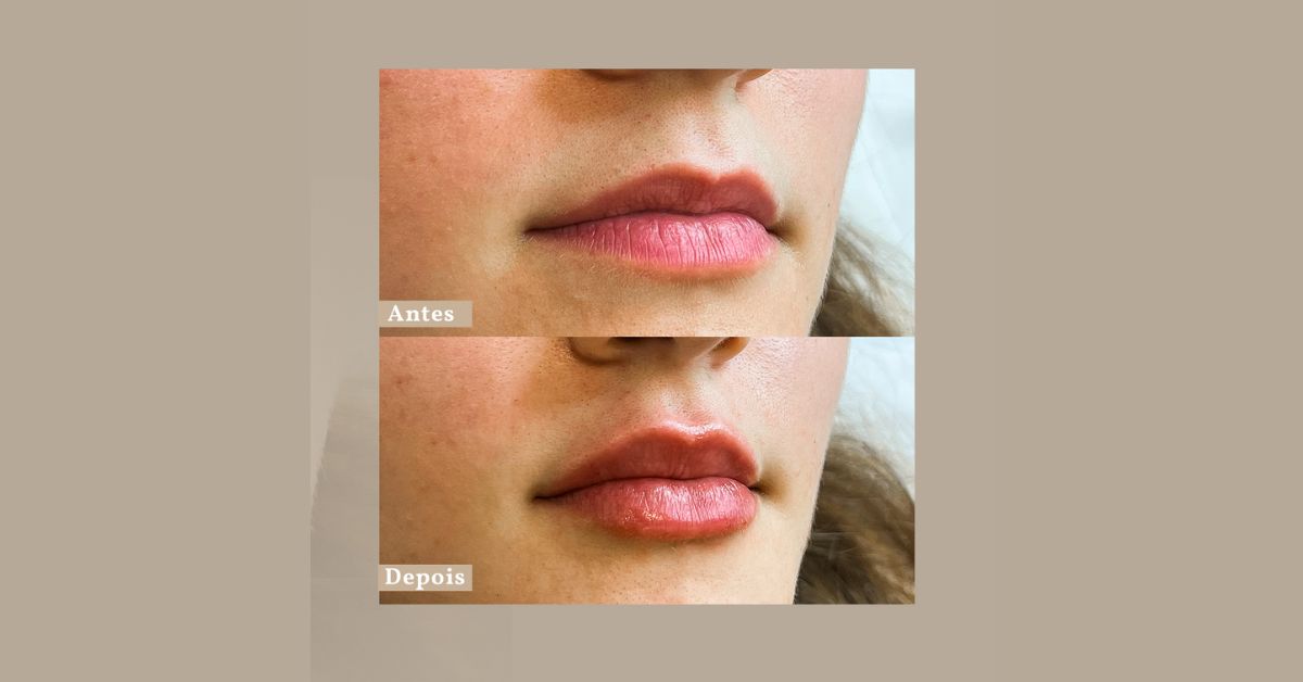 antes e depois de injeções de preenchimento labial